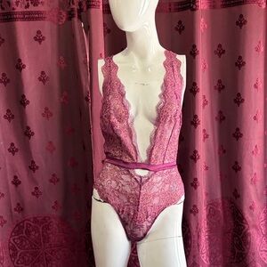 Victoria's Secret Lace Strappy Maroon Lingerie Bodysuit Size Small